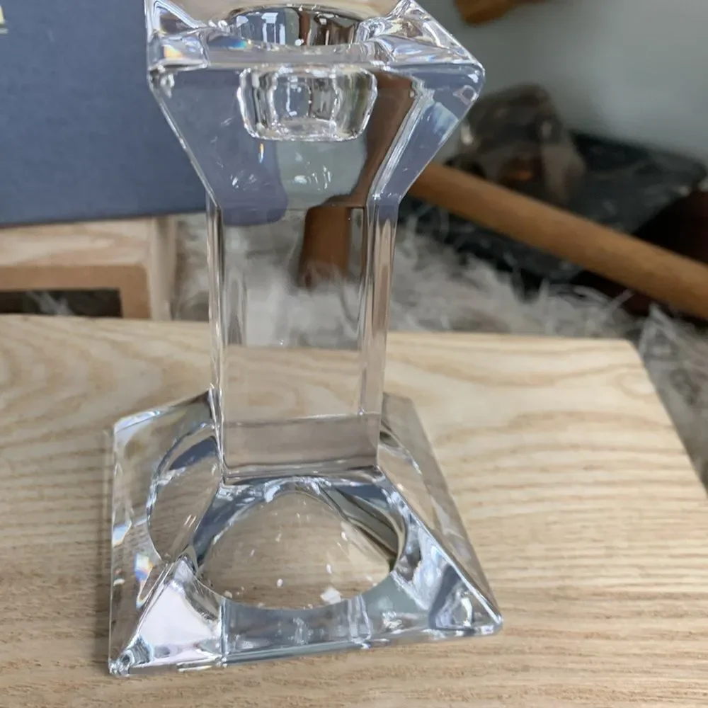 Vintage Pair Of Villeroy & Boch Crystal Pisa Design Candleholders W/Original Box